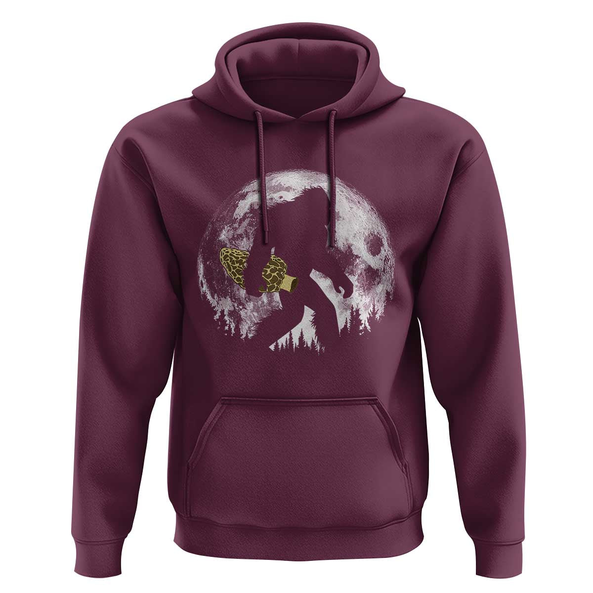 Bigfoot with Morel Mushroom Hoodie Sasquatch Fungi Full Moon Silhouette Graphic