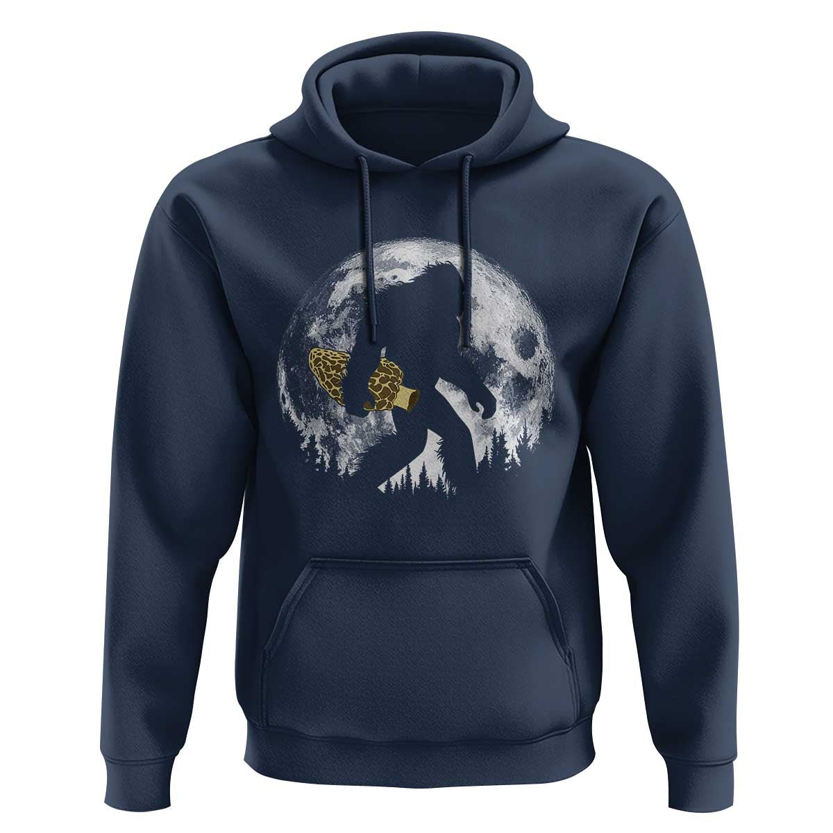 Bigfoot with Morel Mushroom Hoodie Sasquatch Fungi Full Moon Silhouette Graphic