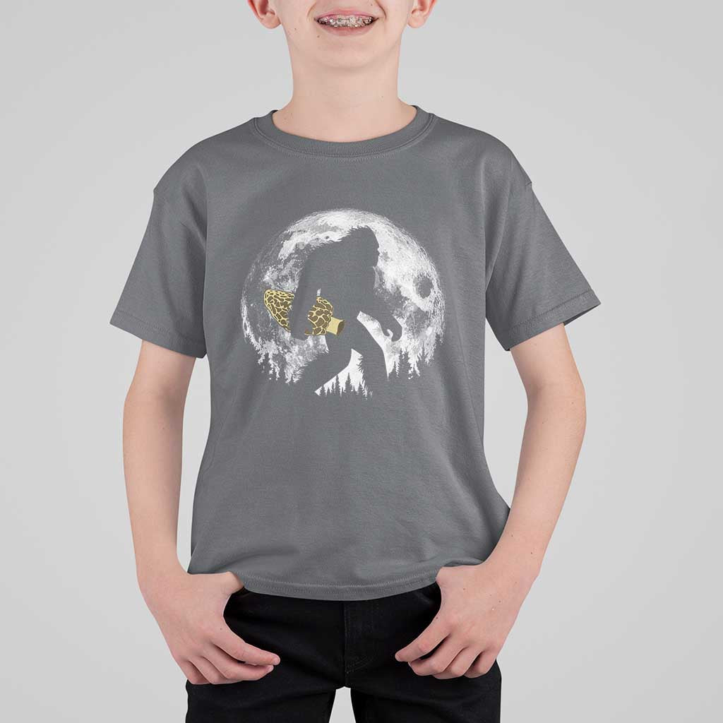 Bigfoot with Morel Mushroom T Shirt For Kid Sasquatch Fungi Full Moon Silhouette Graphic