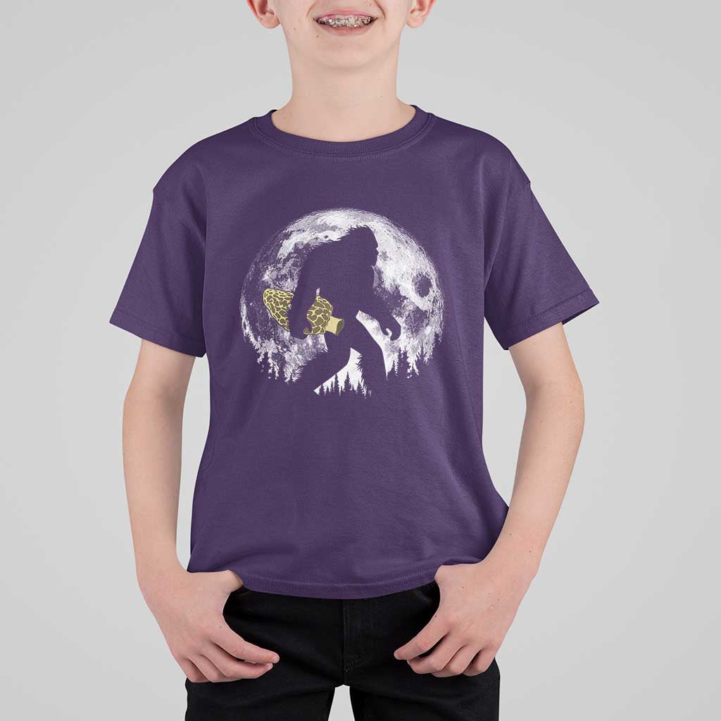 Bigfoot with Morel Mushroom T Shirt For Kid Sasquatch Fungi Full Moon Silhouette Graphic