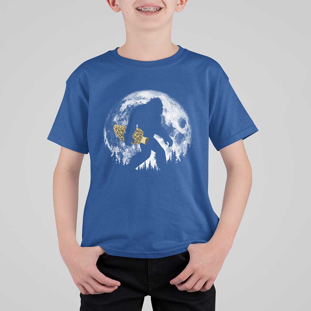 Bigfoot with Morel Mushroom T Shirt For Kid Sasquatch Fungi Full Moon Silhouette Graphic