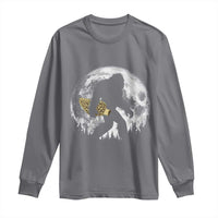 Bigfoot with Morel Mushroom Long Sleeve Shirt Sasquatch Fungi Full Moon Silhouette Graphic