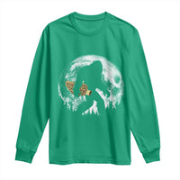 Bigfoot with Morel Mushroom Long Sleeve Shirt Sasquatch Fungi Full Moon Silhouette Graphic