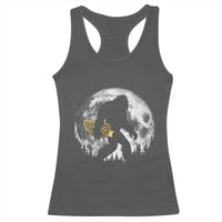 Bigfoot with Morel Mushroom Racerback Tank Top Sasquatch Fungi Full Moon Silhouette Graphic