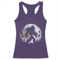 Bigfoot with Morel Mushroom Racerback Tank Top Sasquatch Fungi Full Moon Silhouette Graphic