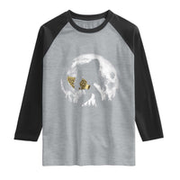 Bigfoot with Morel Mushroom Raglan Shirt Sasquatch Fungi Full Moon Silhouette Graphic