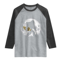 Bigfoot with Morel Mushroom Raglan Shirt Sasquatch Fungi Full Moon Silhouette Graphic