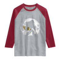 Bigfoot with Morel Mushroom Raglan Shirt Sasquatch Fungi Full Moon Silhouette Graphic