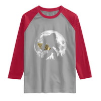 Bigfoot with Morel Mushroom Raglan Shirt Sasquatch Fungi Full Moon Silhouette Graphic