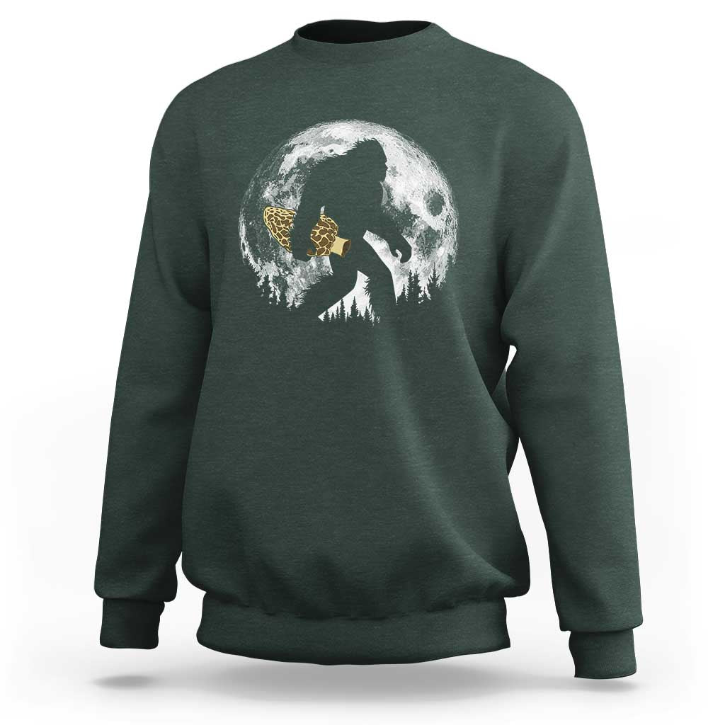 Bigfoot with Morel Mushroom Sweatshirt Sasquatch Fungi Full Moon Silhouette Graphic