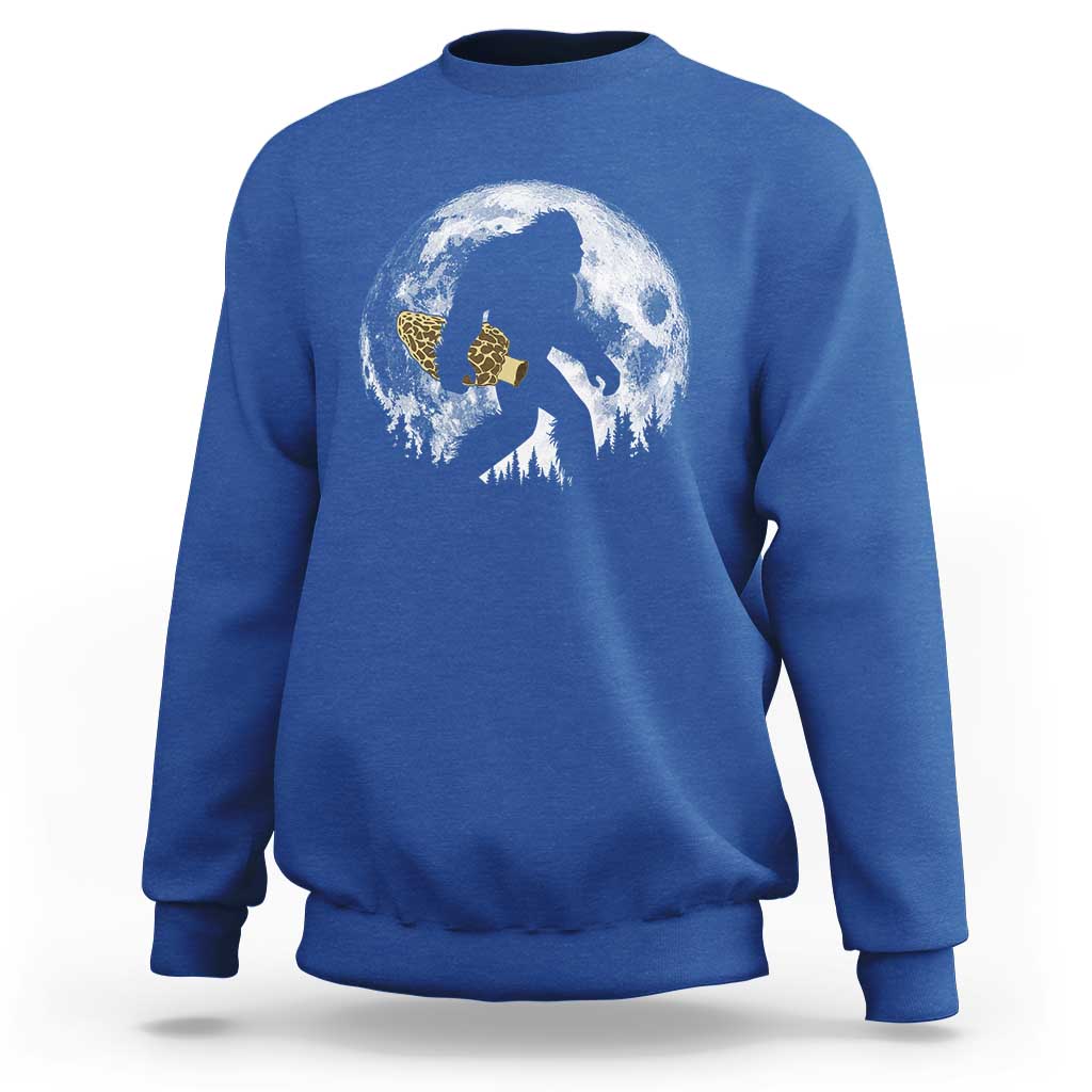 Bigfoot with Morel Mushroom Sweatshirt Sasquatch Fungi Full Moon Silhouette Graphic