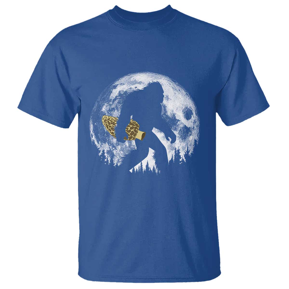 Bigfoot with Morel Mushroom T Shirt Sasquatch Fungi Full Moon Silhouette Graphic
