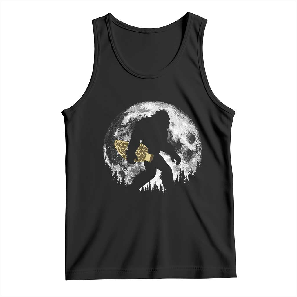 Bigfoot with Morel Mushroom Tank Top Sasquatch Fungi Full Moon Silhouette Graphic