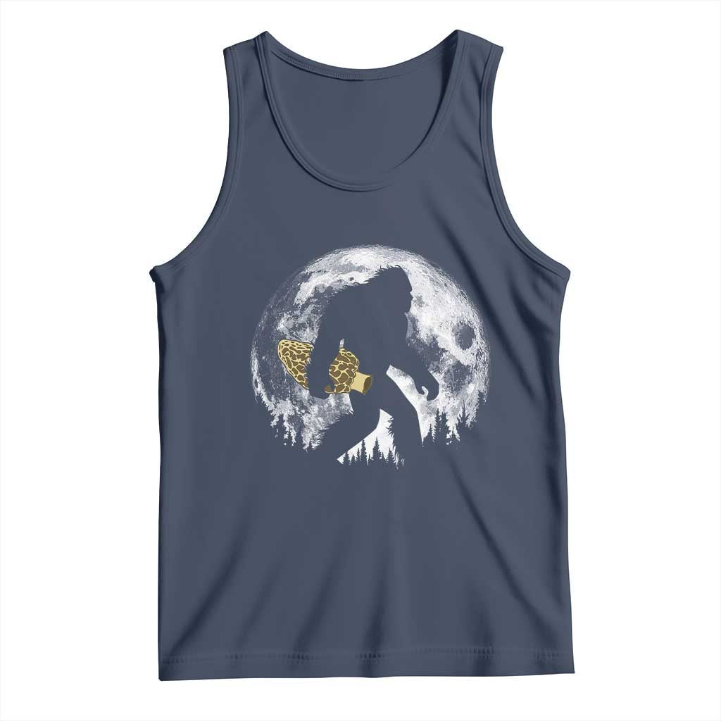 Bigfoot with Morel Mushroom Tank Top Sasquatch Fungi Full Moon Silhouette Graphic