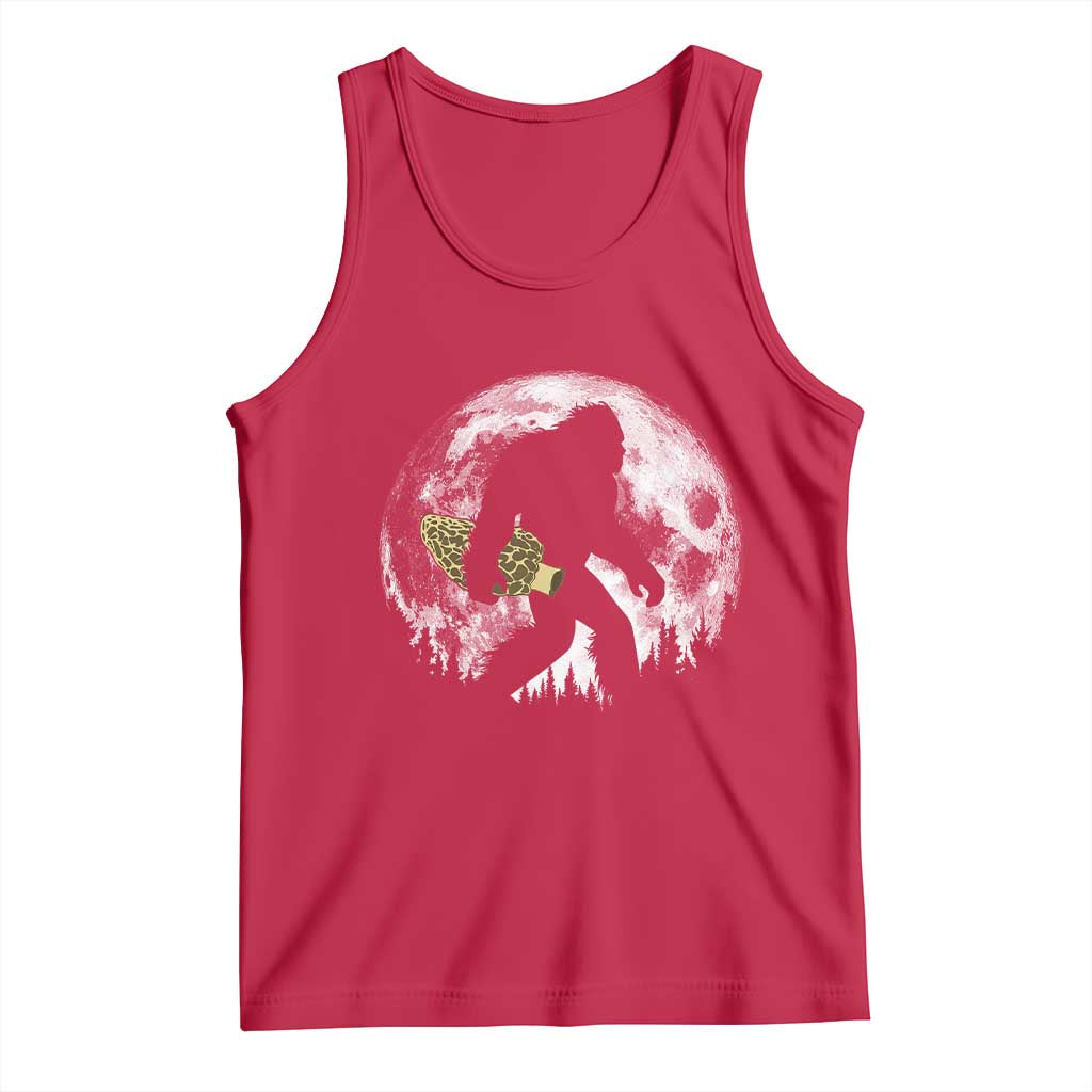 Bigfoot with Morel Mushroom Tank Top Sasquatch Fungi Full Moon Silhouette Graphic