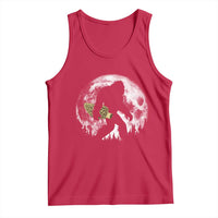 Bigfoot with Morel Mushroom Tank Top Sasquatch Fungi Full Moon Silhouette Graphic