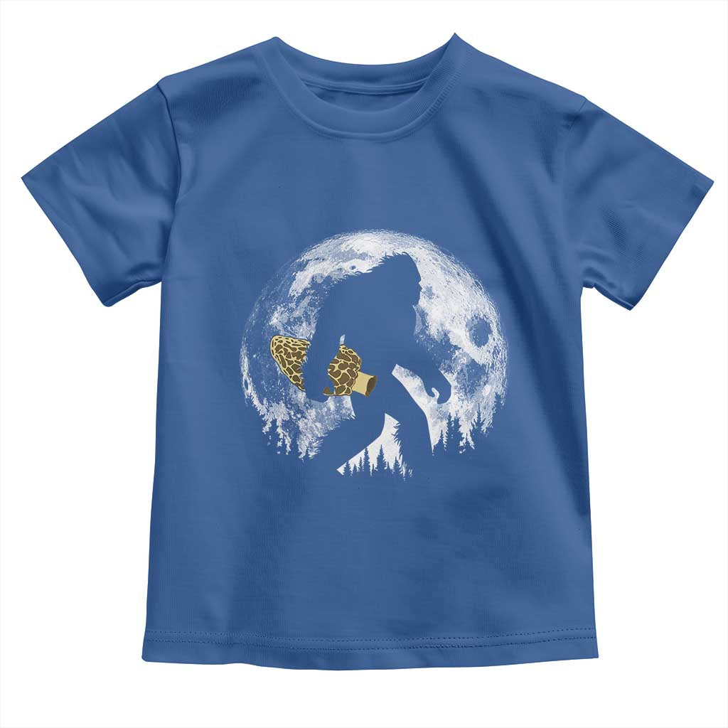 Bigfoot with Morel Mushroom Toddler T Shirt Sasquatch Fungi Full Moon Silhouette Graphic