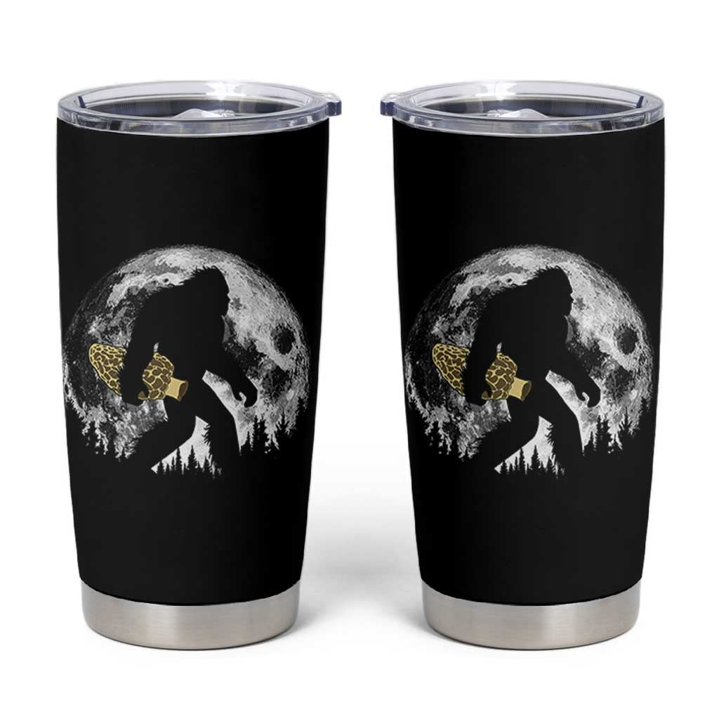 Bigfoot with Morel Mushroom Tumbler Cup Sasquatch Fungi Full Moon Silhouette Graphic
