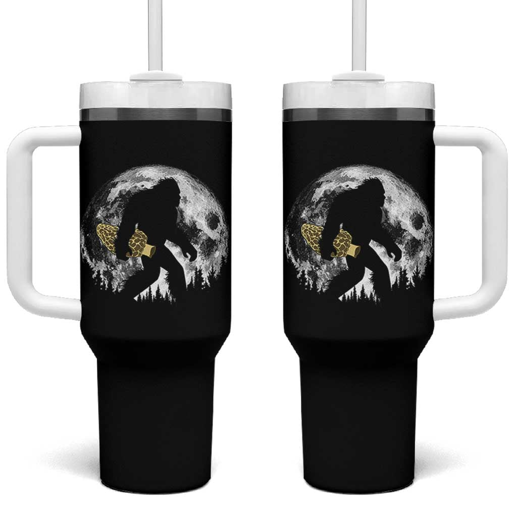 Bigfoot with Morel Mushroom Tumbler With Handle Sasquatch Fungi Full Moon Silhouette Graphic