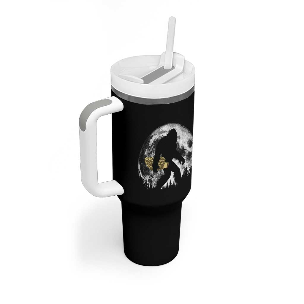 Bigfoot with Morel Mushroom Tumbler With Handle Sasquatch Fungi Full Moon Silhouette Graphic