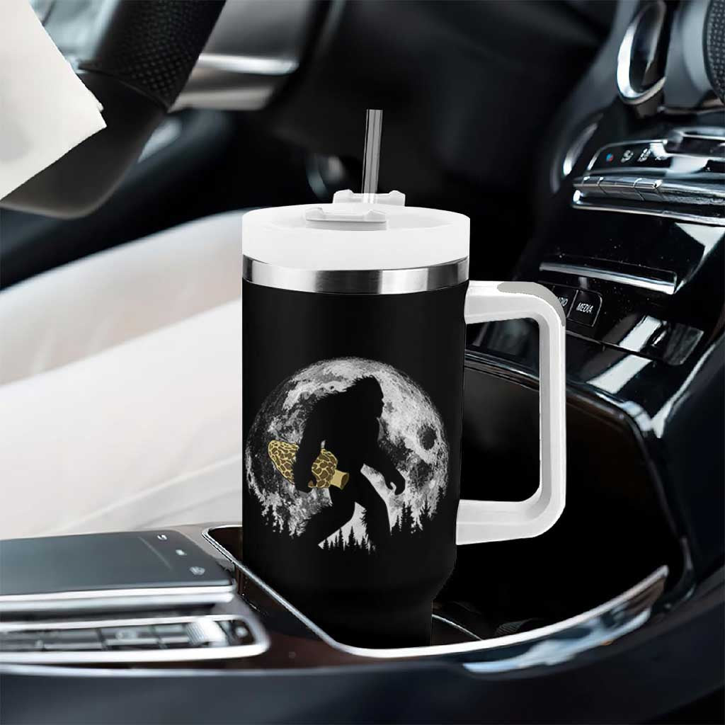 Bigfoot with Morel Mushroom Tumbler With Handle Sasquatch Fungi Full Moon Silhouette Graphic