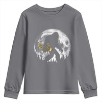 Bigfoot with Morel Mushroom Youth Sweatshirt Sasquatch Fungi Full Moon Silhouette Graphic