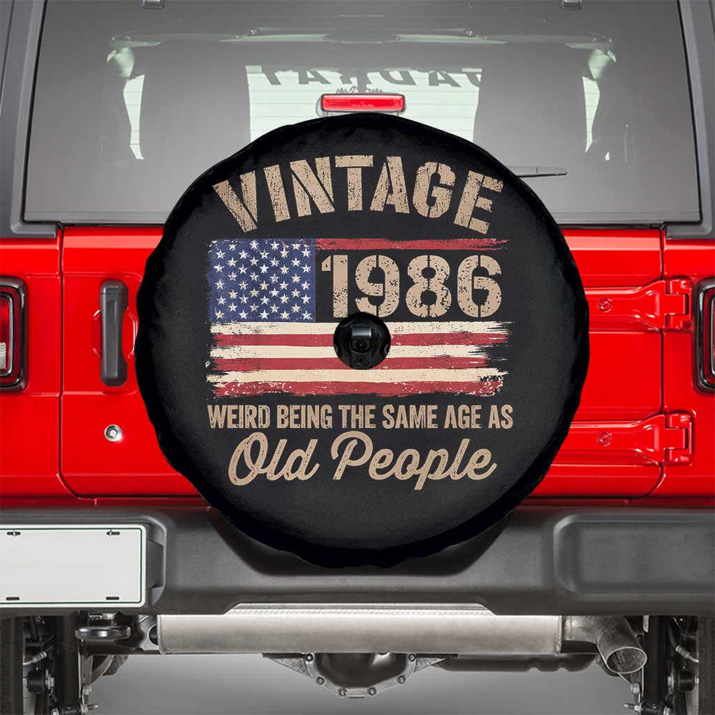 40th Birthday Spare Tire Cover Vintage 1986 Weird Being the Same Age as Old People USA Flag