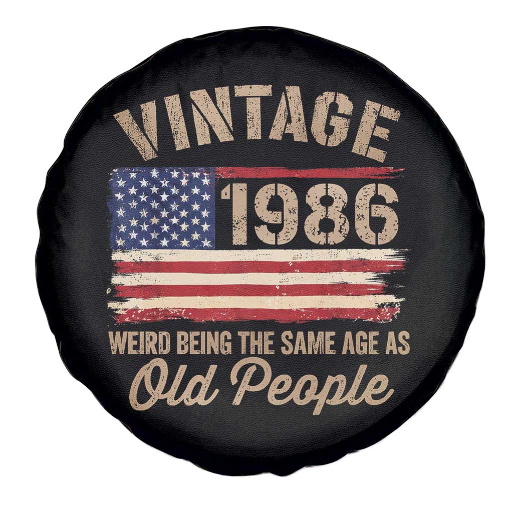 40th Birthday Spare Tire Cover Vintage 1986 Weird Being the Same Age as Old People USA Flag