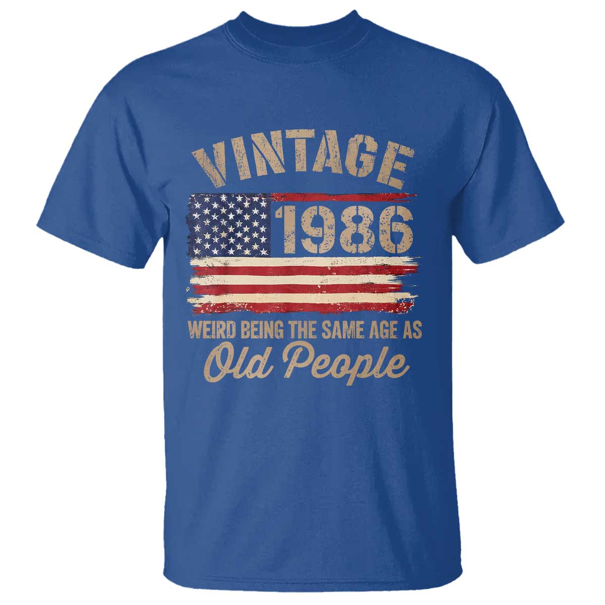 40th Birthday T Shirt Vintage 1986 Weird Being the Same Age as Old People USA Flag