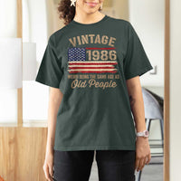 40th Birthday T Shirt For Women Vintage 1986 Weird Being the Same Age as Old People USA Flag