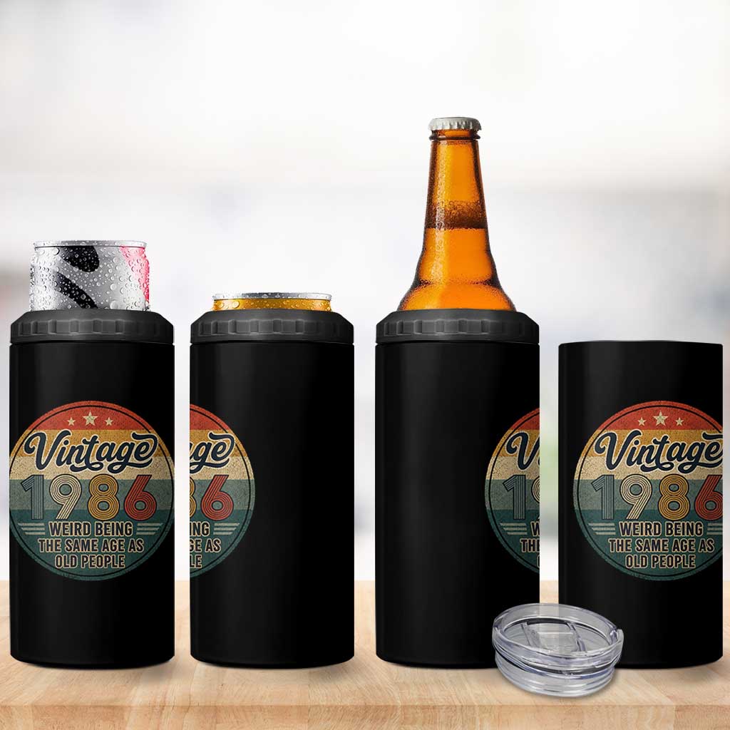 Vintage 1986 40th Birthday 4 in 1 Can Cooler Tumbler 40 Year Old Gift Weird Being the Same Age as Old People