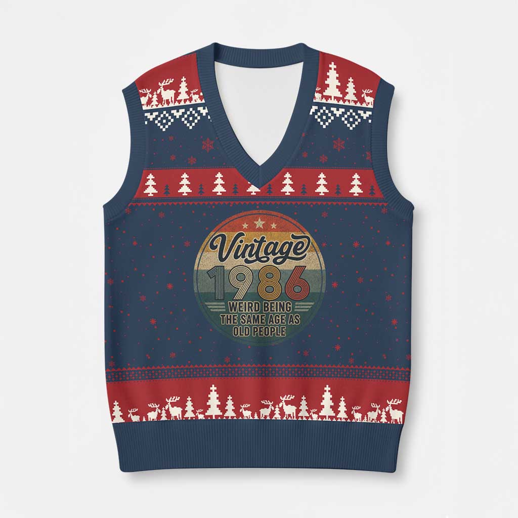 Vintage 1986 40th Birthday V-Neck Knit Sweater Vest 40 Year Old Gift Weird Being the Same Age as Old People