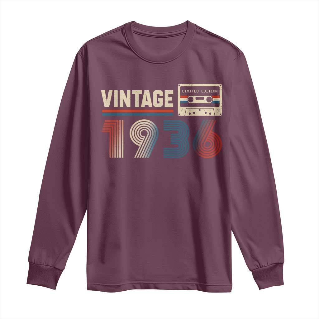 Vintage 1936 90th Birthday Gifts Long Sleeve Shirt 90 Year Old Favors