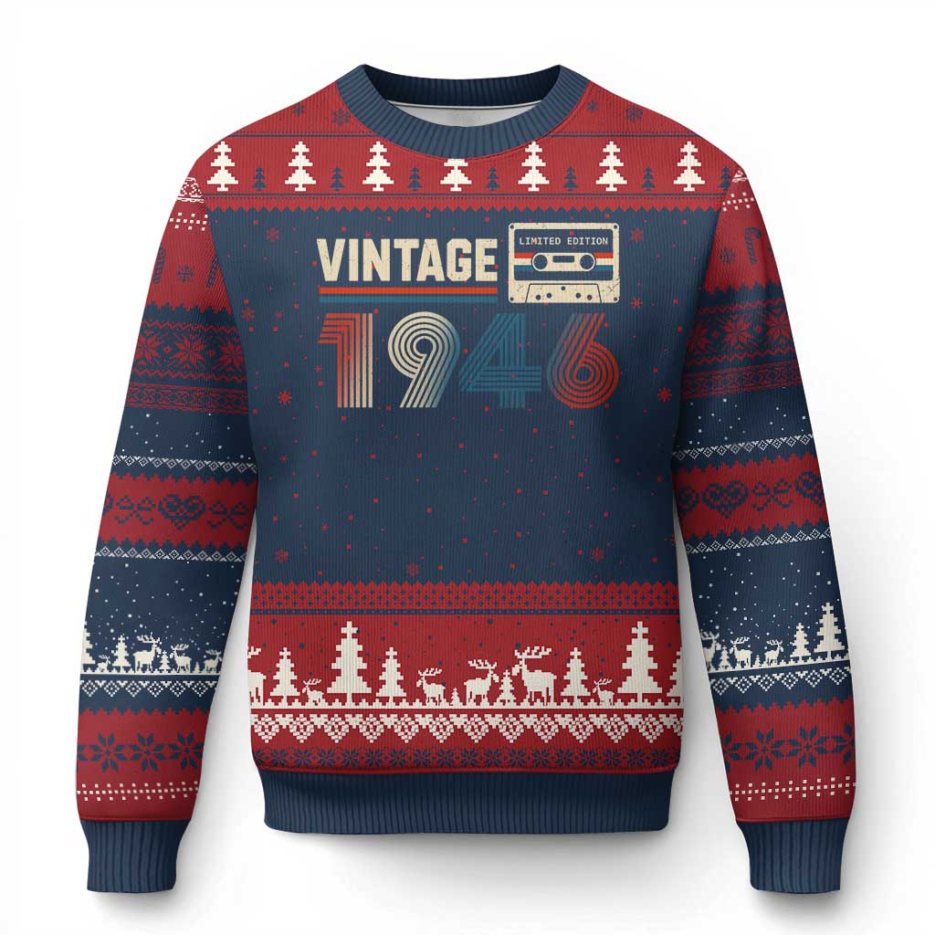 Vintage 1946 80th Birthday Gifts Ugly Christmas Sweater 80 Year Old Favors