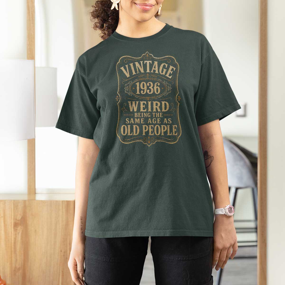 90th Birthday T Shirt For Women Vintage 90yr 1936 90 Year Old Gift Weird Being the Same Age as Old People