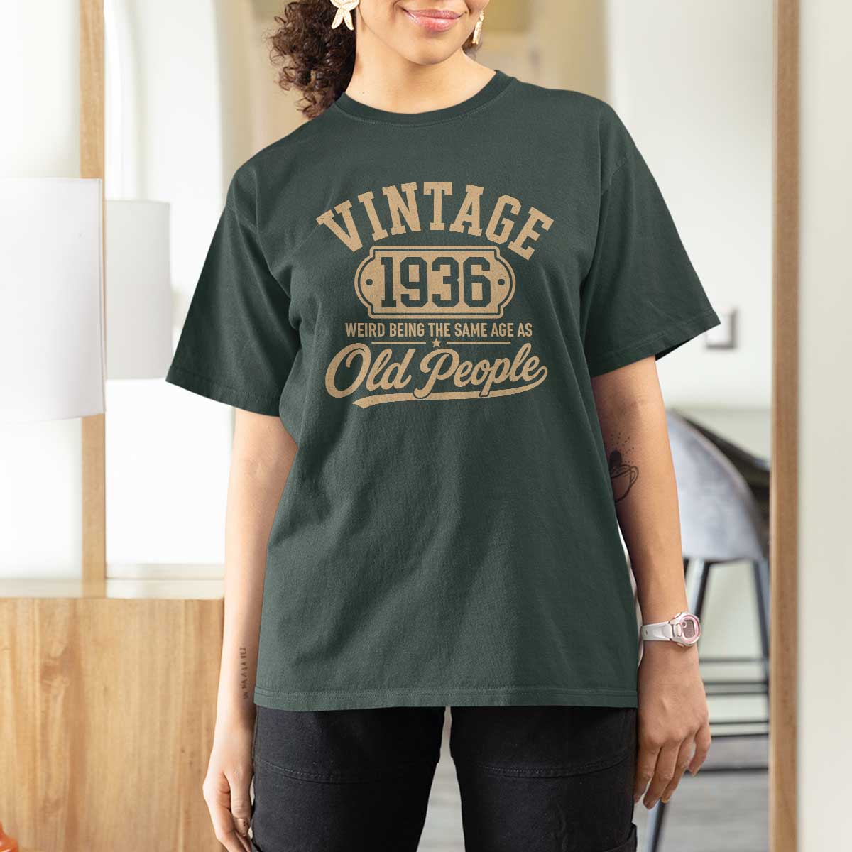 90th Birthday T Shirt For Women Vintage 1936 90 Year Old Gift Weird Being the Same Age as Old People