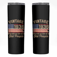 90th Birthday Skinny Tumbler Vintage 1936 Weird Being the Same Age as Old People USA Flag