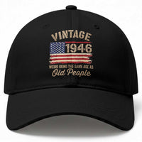 80th Birthday Baseball Cap Vintage 1946 Weird Being the Same Age as Old People USA Flag