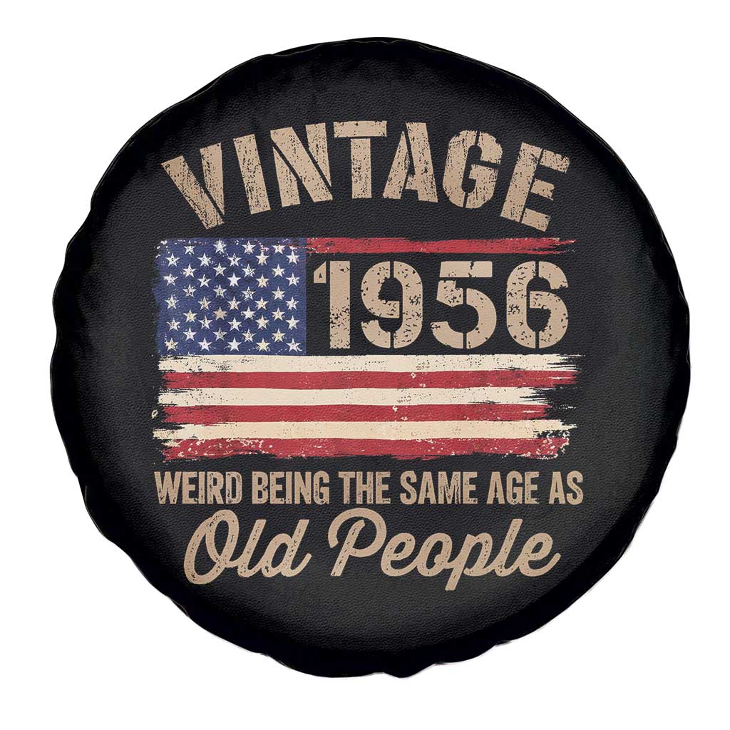 70th Birthday Spare Tire Cover Vintage 1956 Weird Being the Same Age as Old People USA Flag