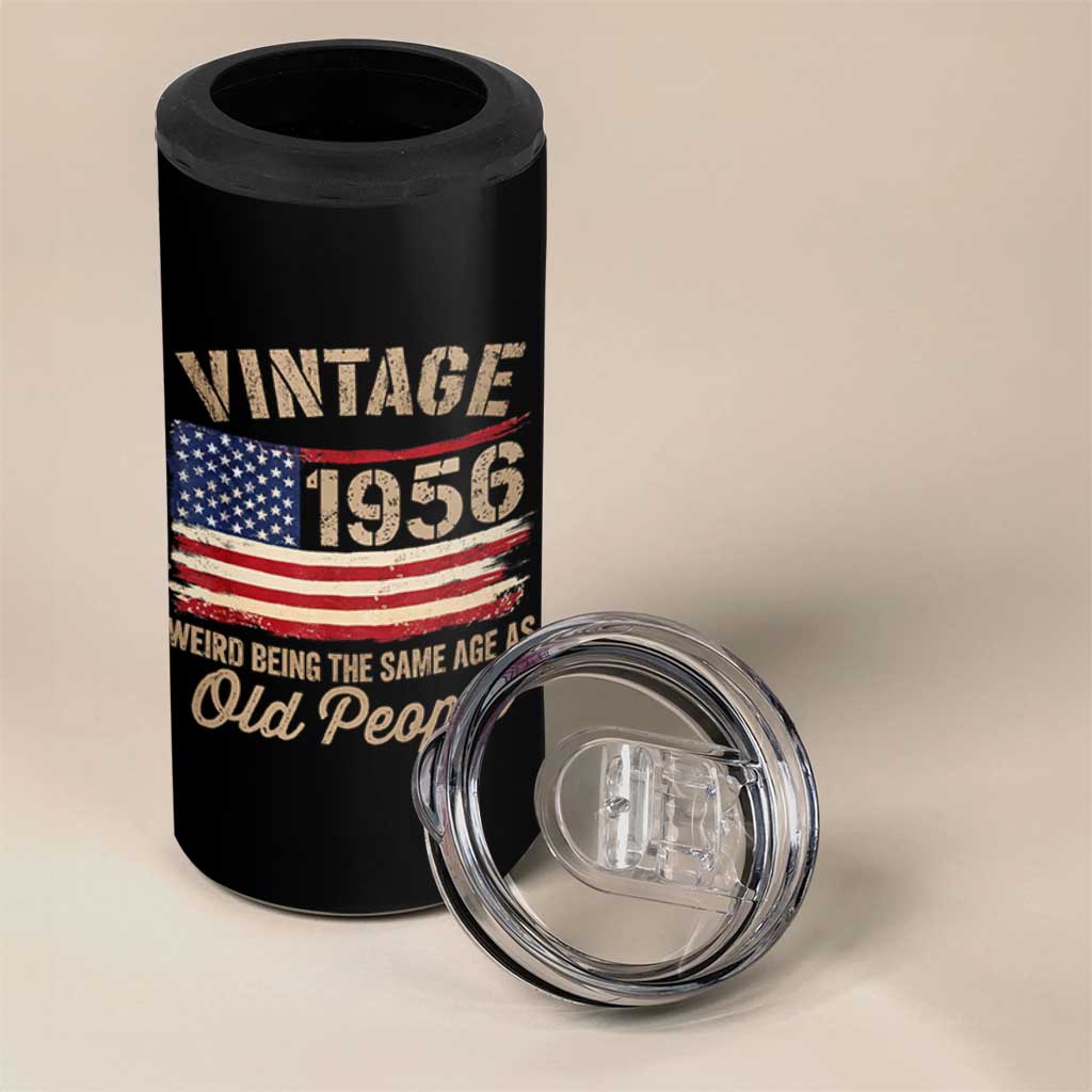 70th Birthday 4 in 1 Can Cooler Tumbler Vintage 1956 Weird Being the Same Age as Old People USA Flag