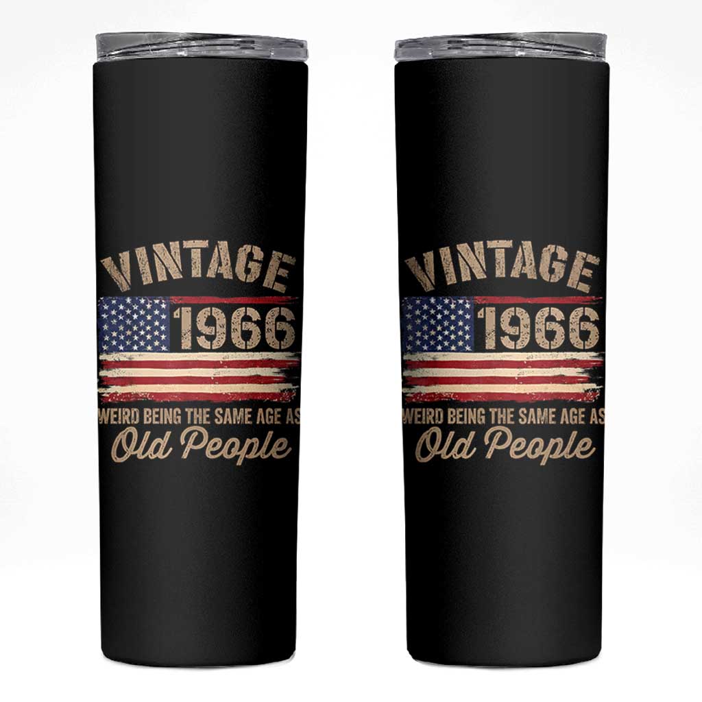 60th Birthday Skinny Tumbler Vintage 1966 Weird Being the Same Age as Old People USA Flag