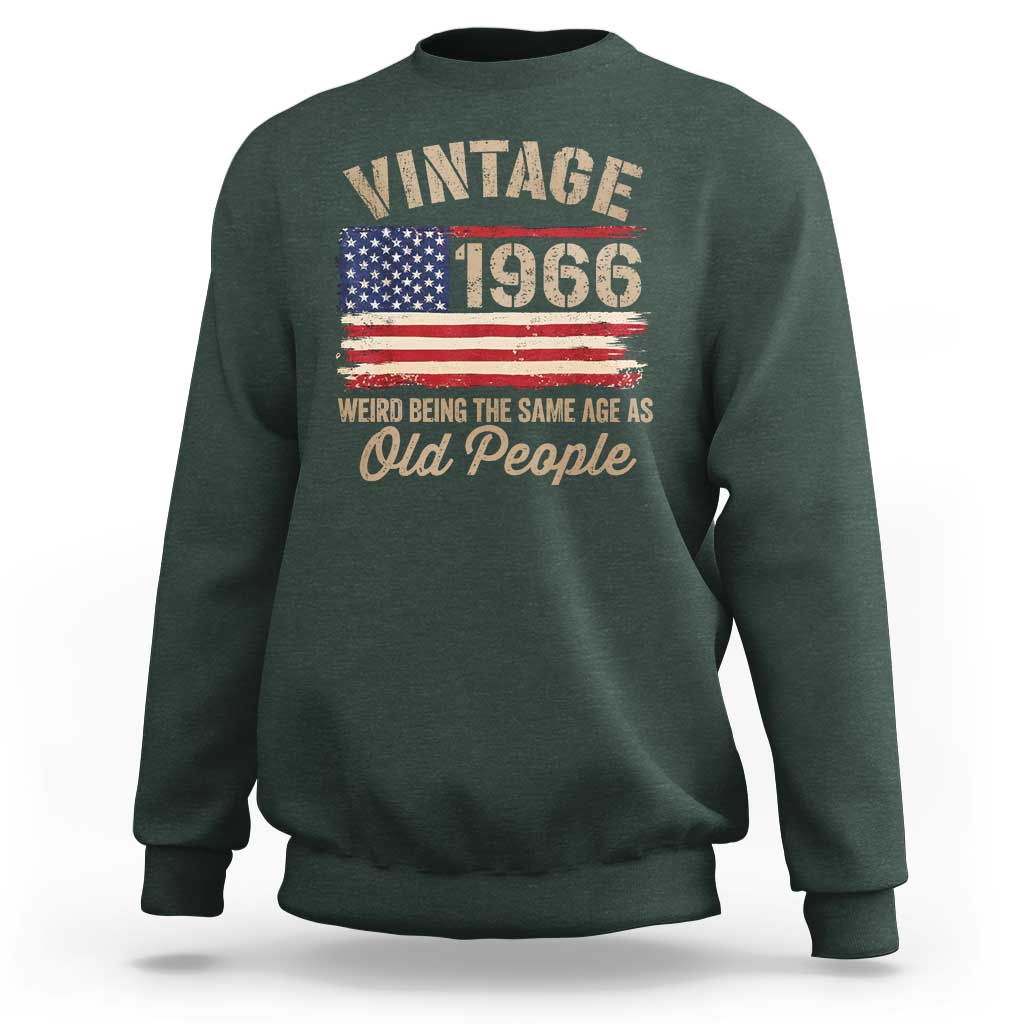 60th Birthday Sweatshirt Vintage 1966 Weird Being the Same Age as Old People USA Flag