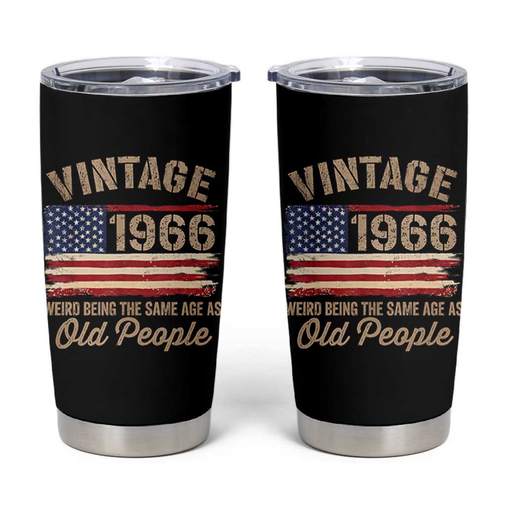 60th Birthday Tumbler Cup Vintage 1966 Weird Being the Same Age as Old People USA Flag