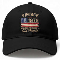 50th Birthday Baseball Cap Vintage 1976 Weird Being the Same Age as Old People USA Flag