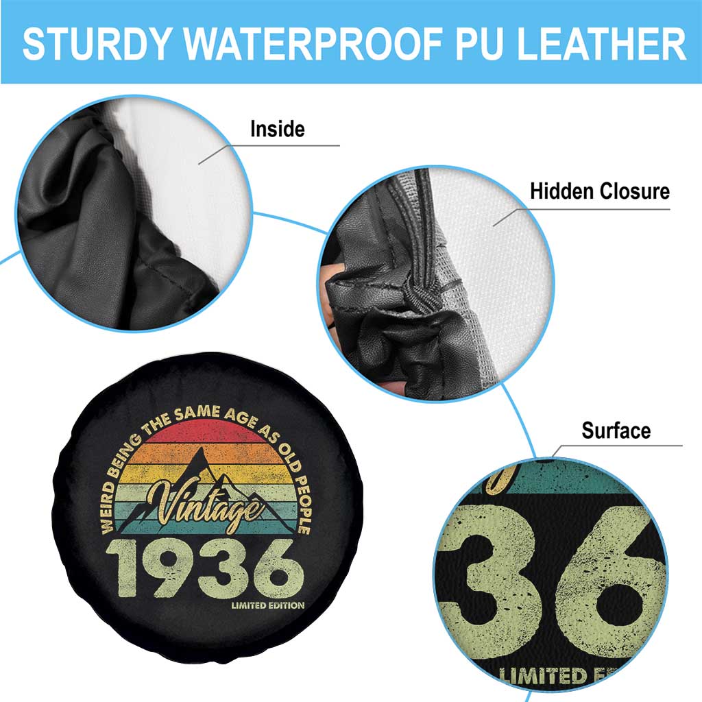 90th Birthday Spare Tire Cover Vintage 1936 Weird Being the Same Age as Old People 90 Year Old Gift