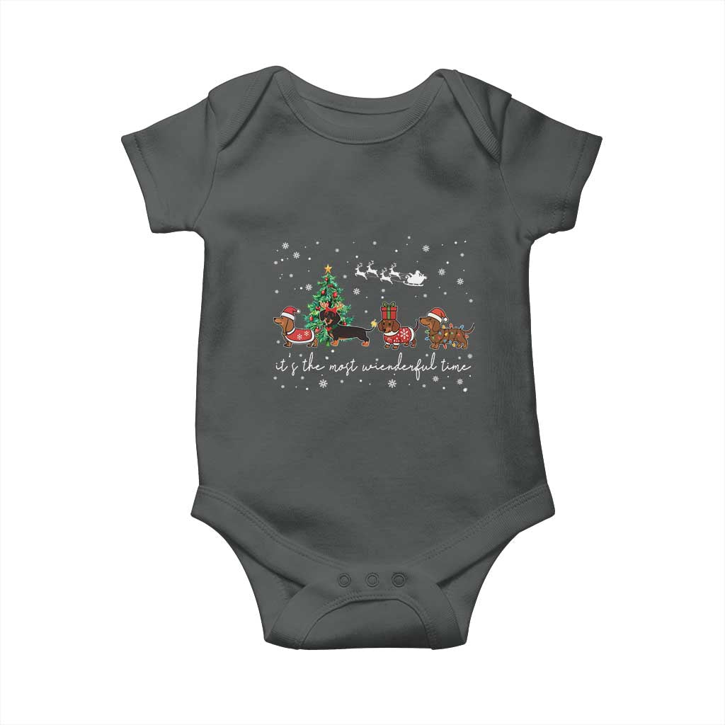 Dachshund Christmas Baby Onesie Funny Weiner Dog Lovers Its The Most Wienderful Time - Wonder Print Shop
