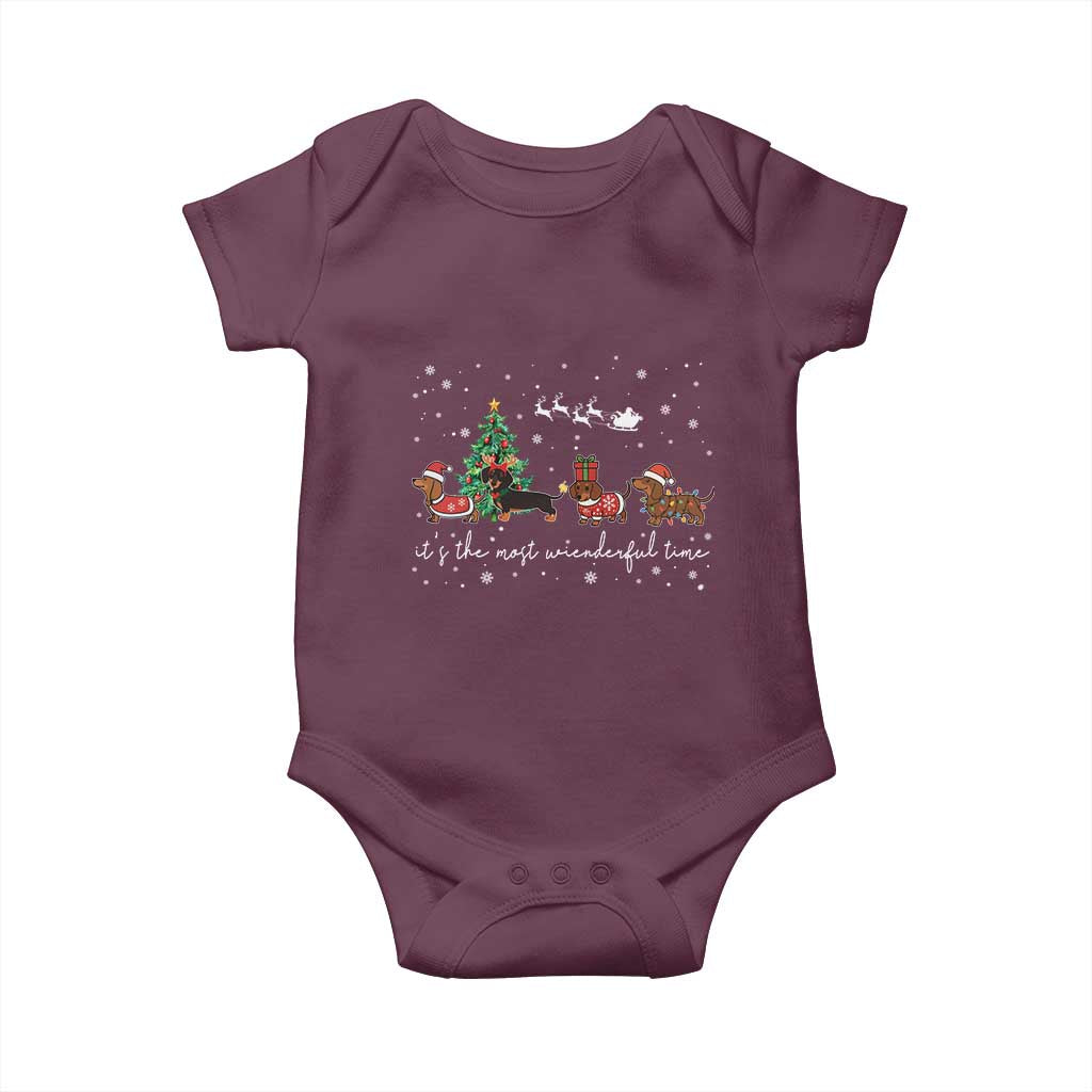 Dachshund Christmas Baby Onesie Funny Weiner Dog Lovers Its The Most Wienderful Time - Wonder Print Shop