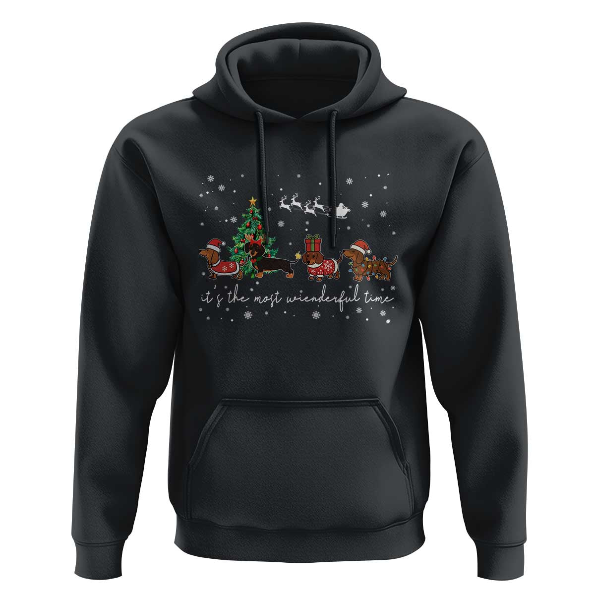 Dachshund Christmas Hoodie Funny Weiner Dog Lovers Its The Most Wienderful Time - Wonder Print Shop
