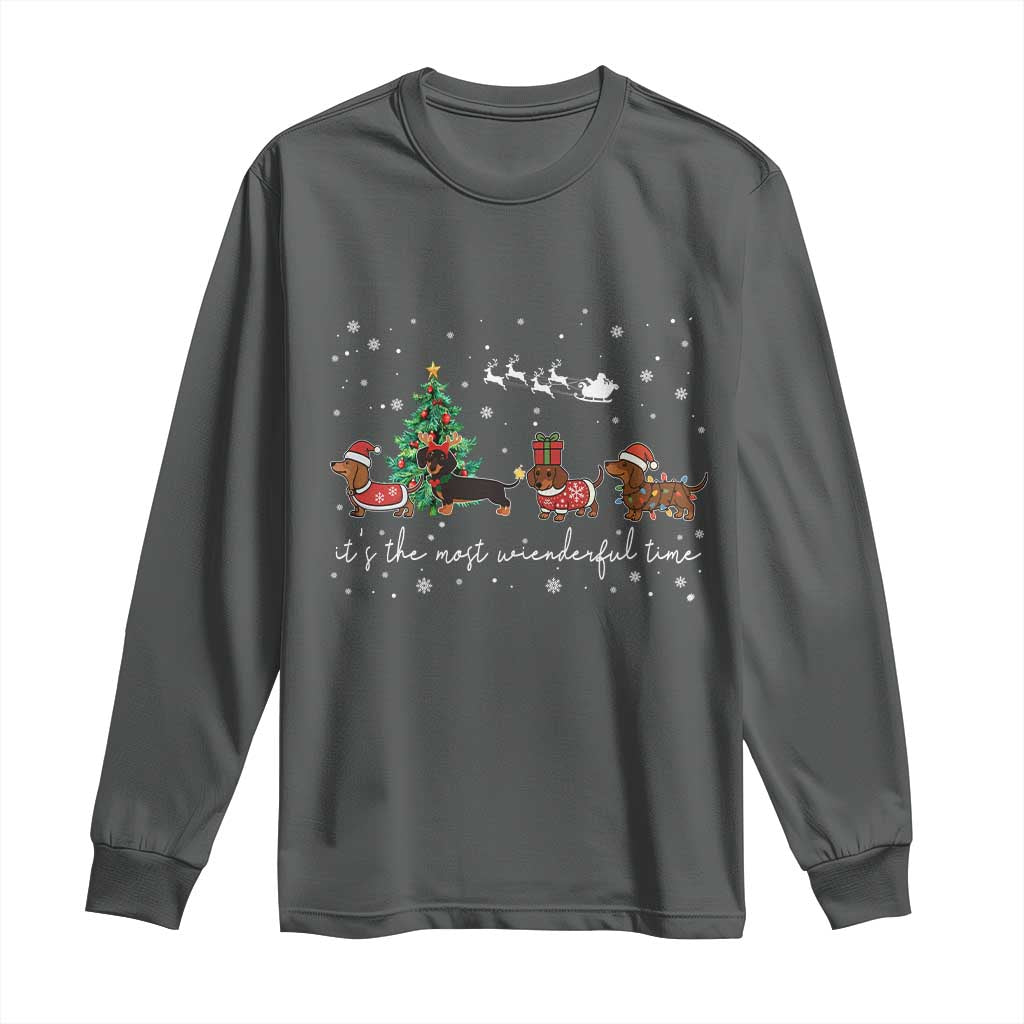 Dachshund Christmas Long Sleeve Shirt Funny Weiner Dog Lovers Its The Most Wienderful Time - Wonder Print Shop