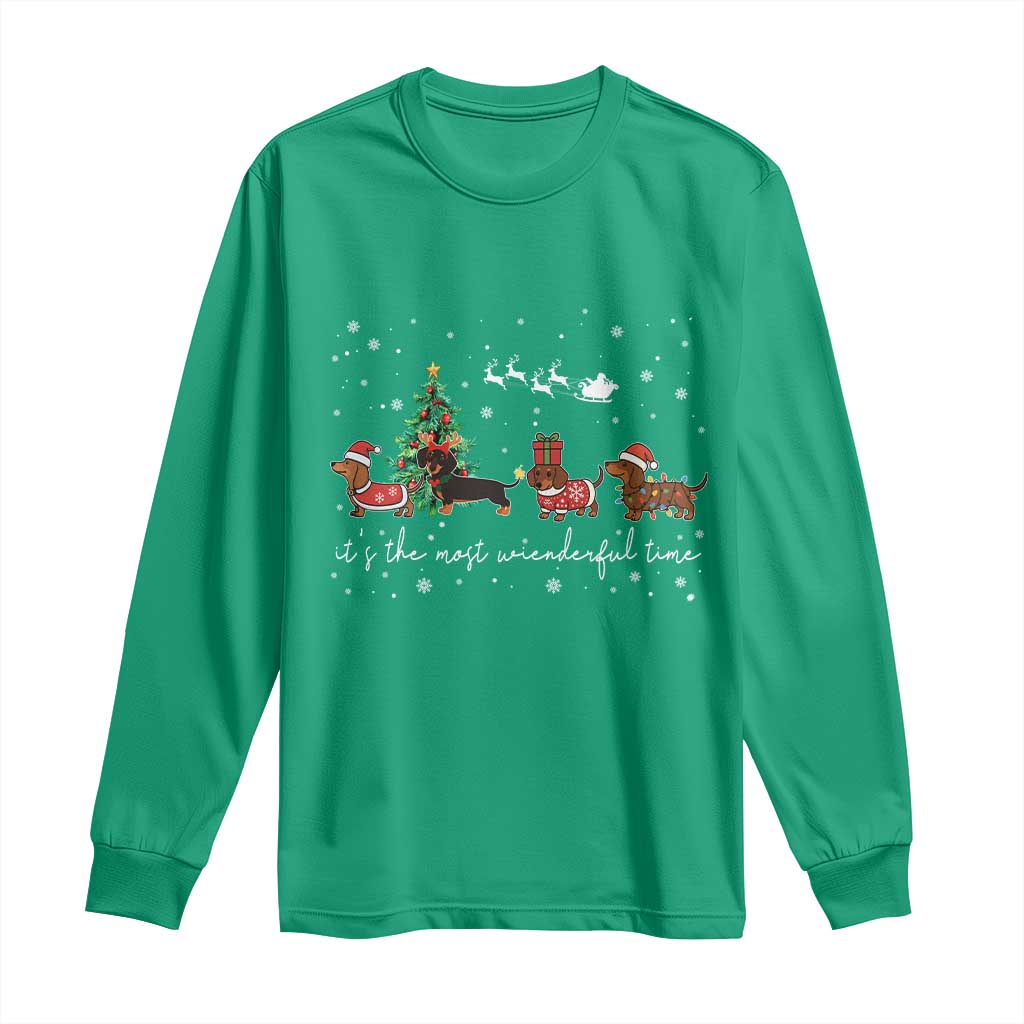 Dachshund Christmas Long Sleeve Shirt Funny Weiner Dog Lovers Its The Most Wienderful Time - Wonder Print Shop